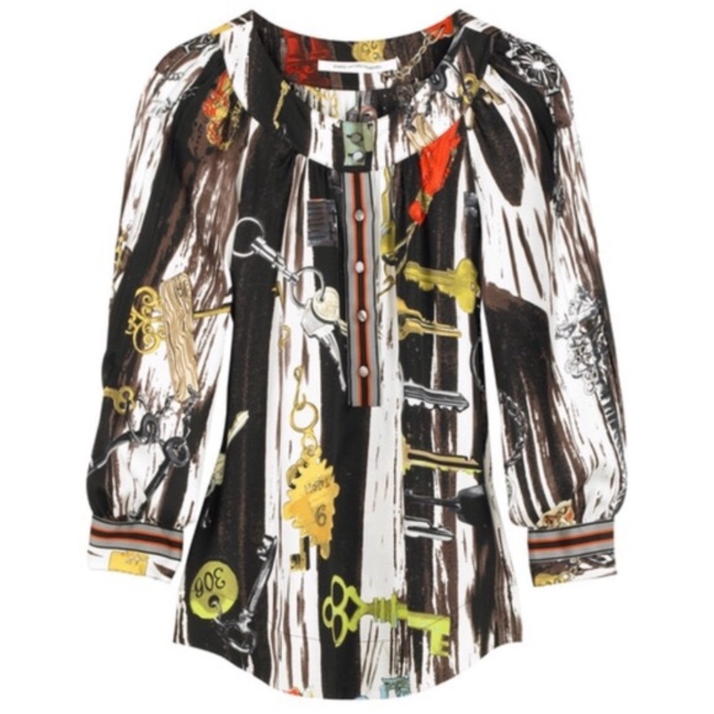 Diane von Furstenberg / DvF Silk Keys Print Blouse